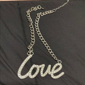 Silver 'Love' Necklace with Rhinestones